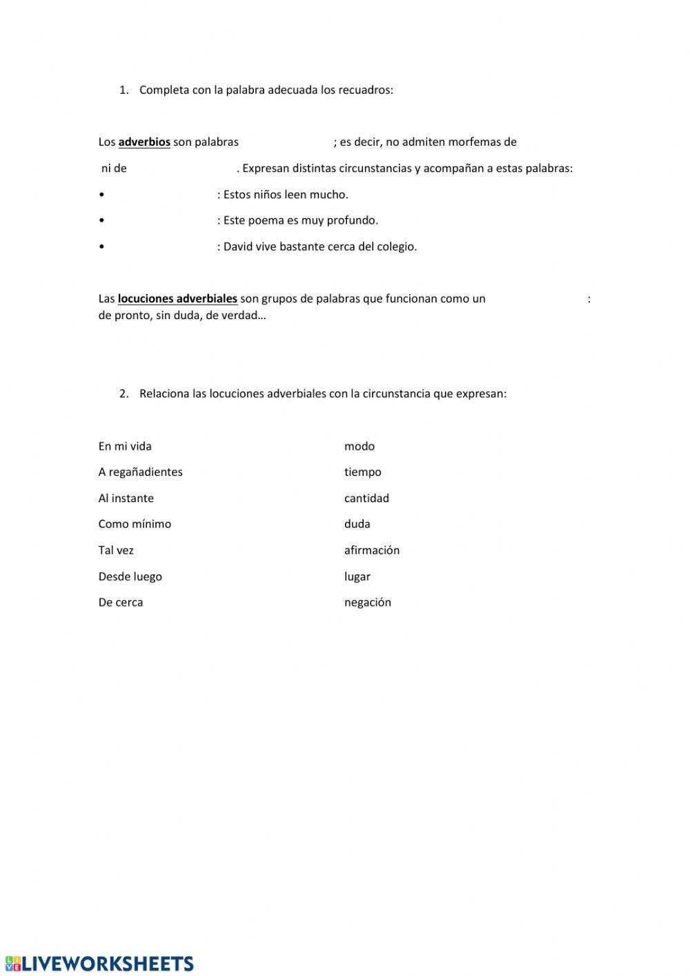 Adverbios y locuciones adverbiales
