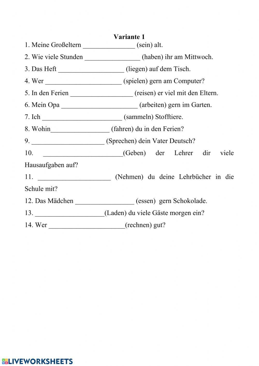 Konjugation der Verben im Präsens