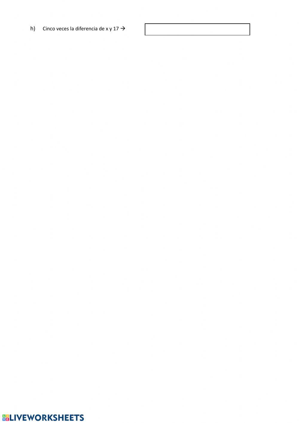 Ejercicios de refuerzo lenguaje algebraico