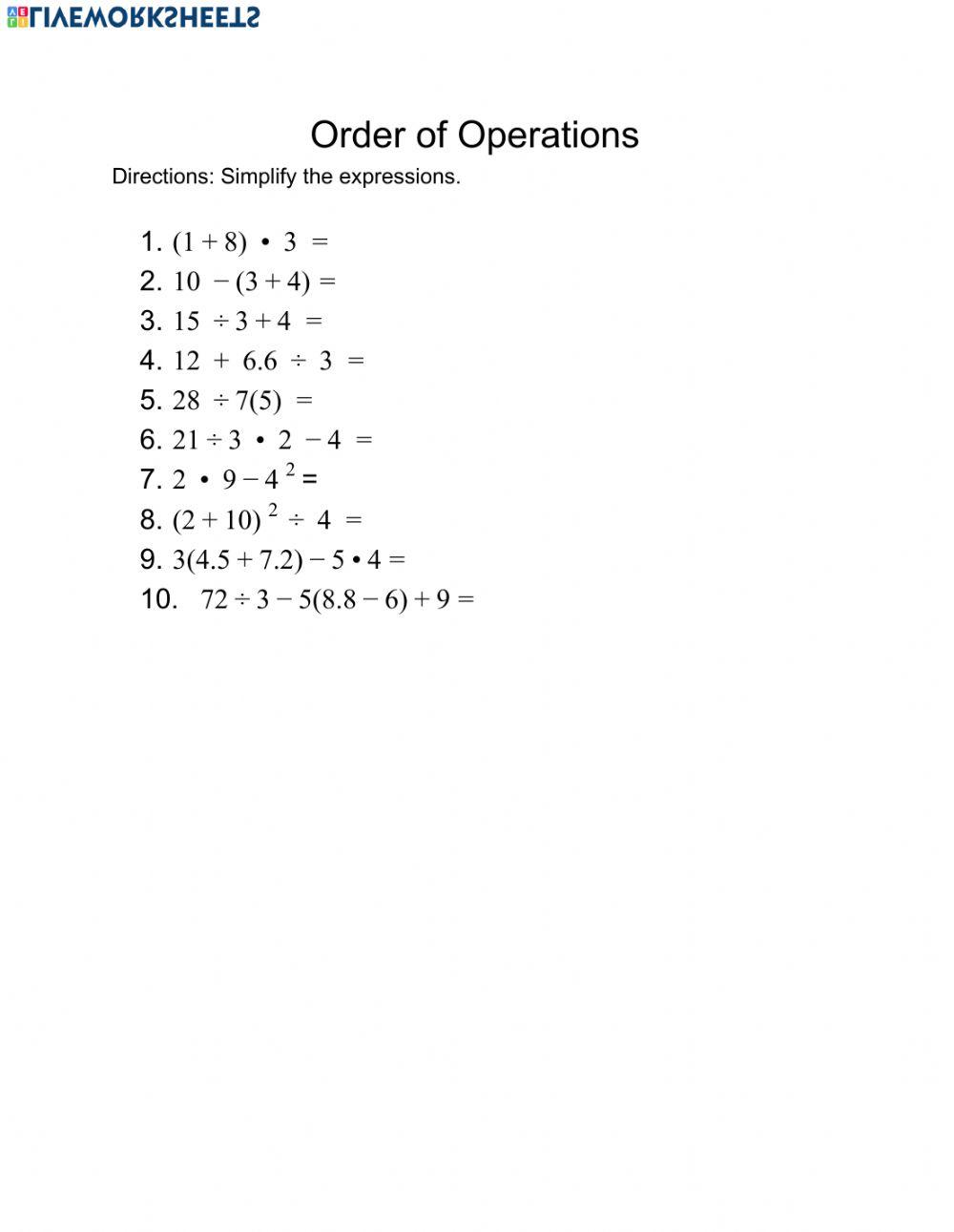 Order of Operations Practice