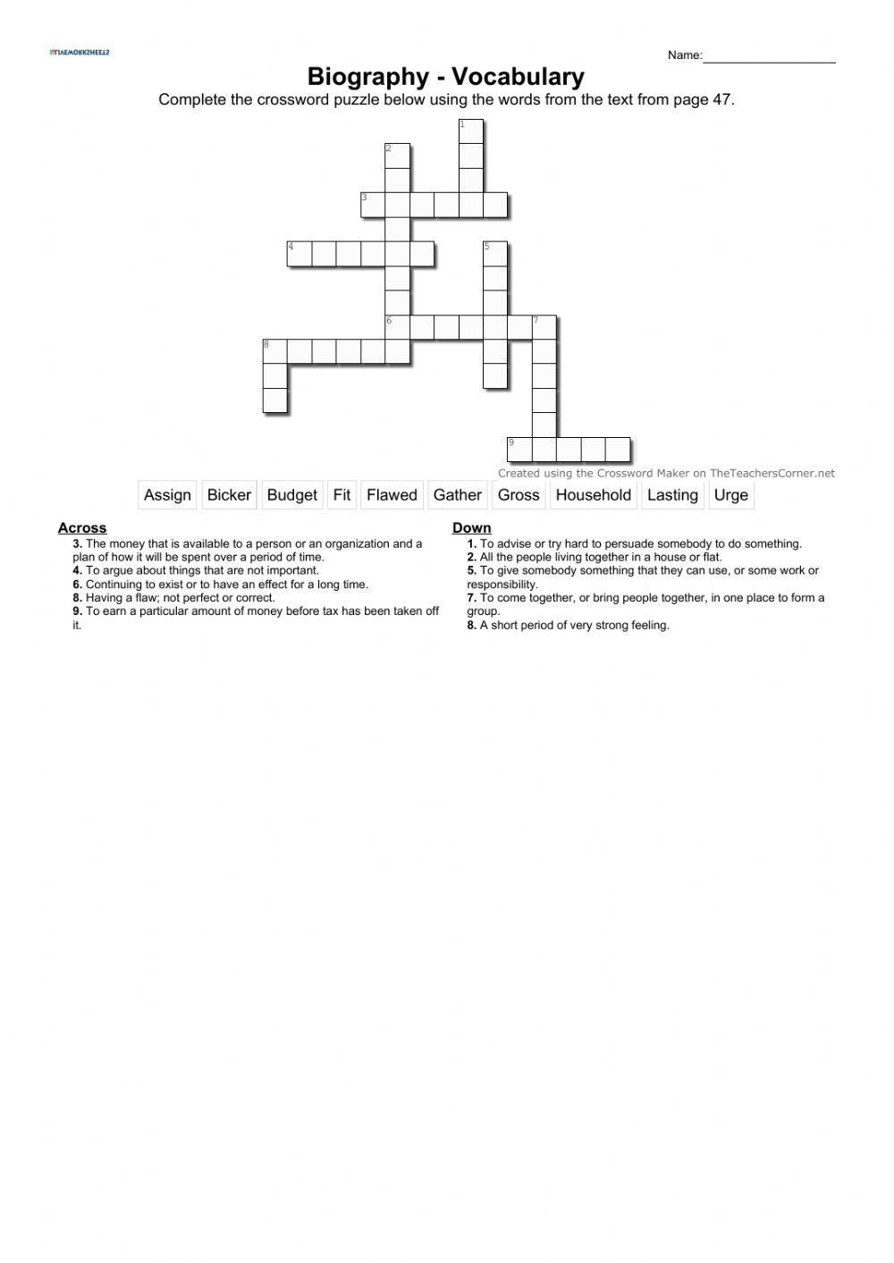 Biography - Crossword Puzzle Biography - Crossword Puzzle