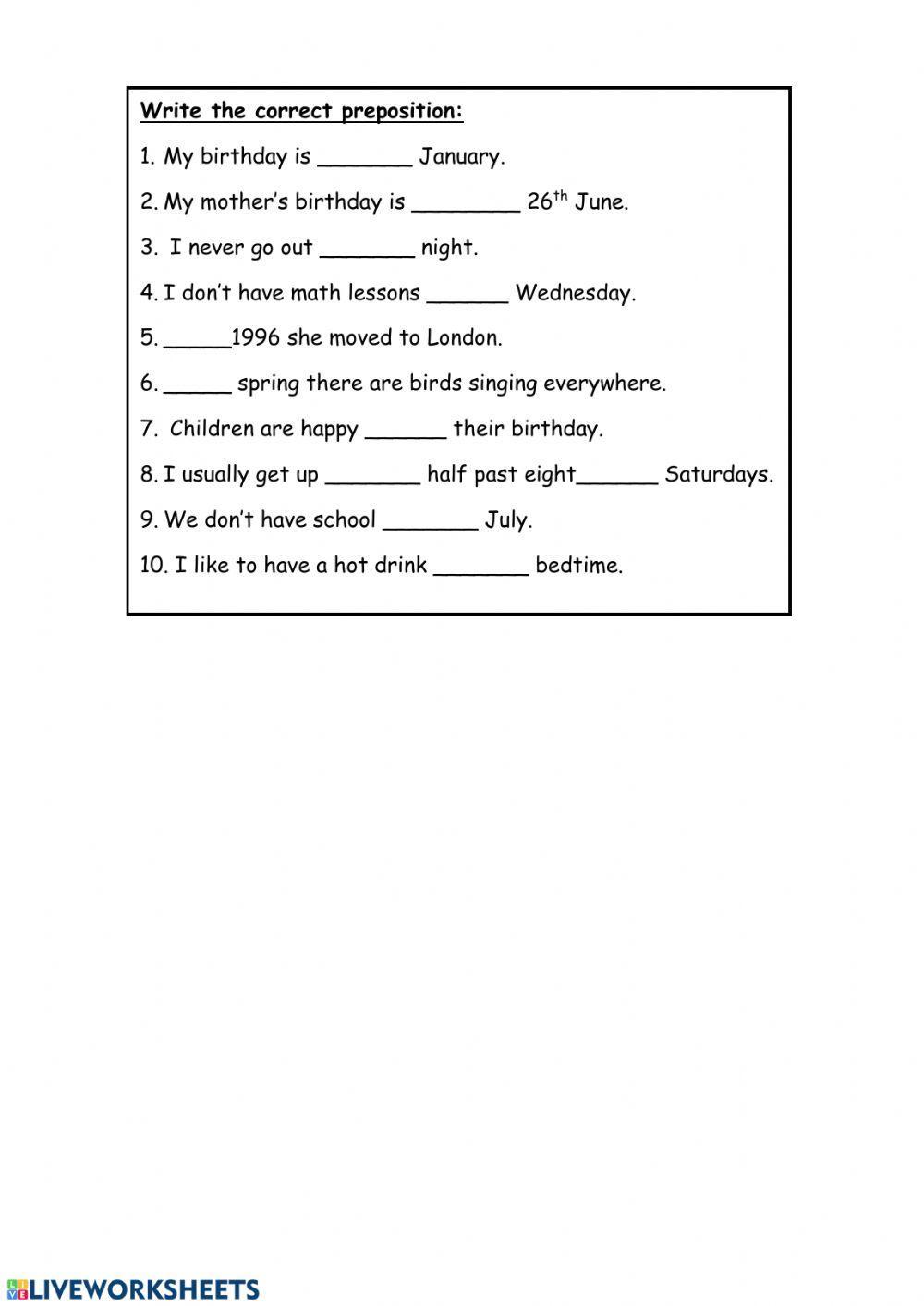 Prepositions of times