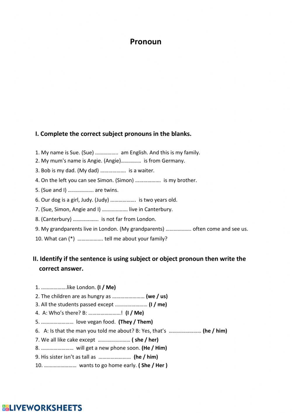Subject and Object Pronouns