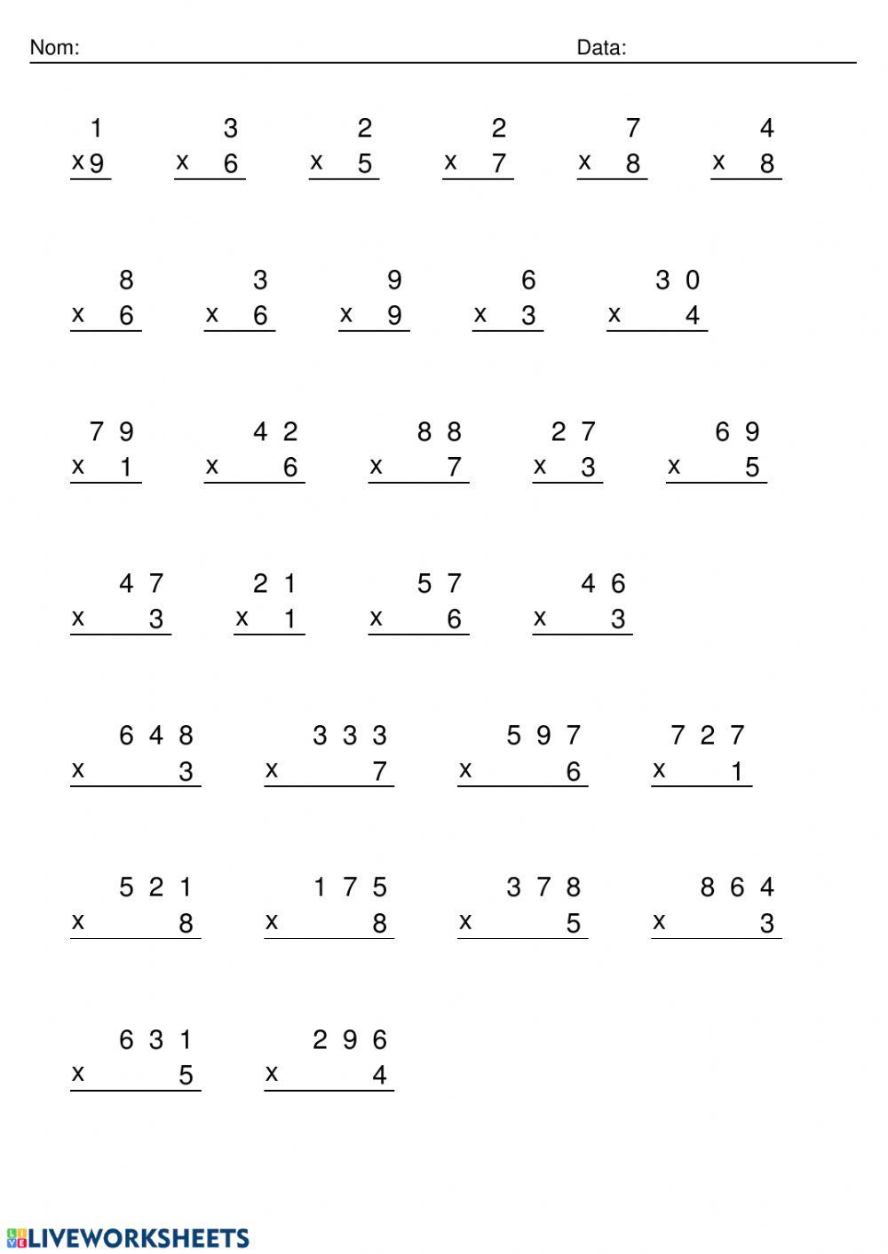 Multiplicaciones online practice Live Worksheets