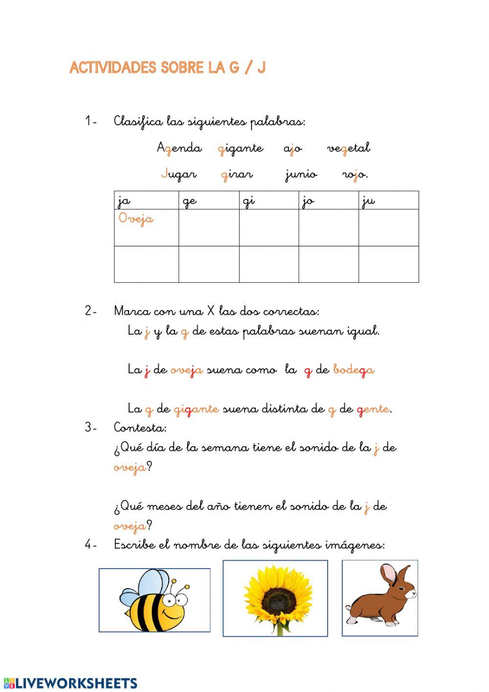 Actividades sobre la G