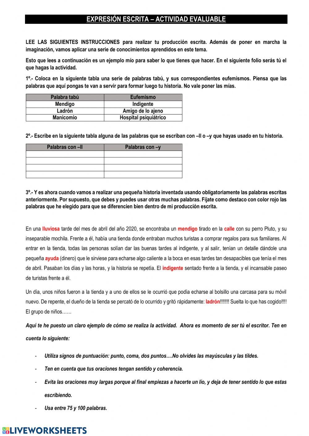 Expresión escrita - ficha nº 19