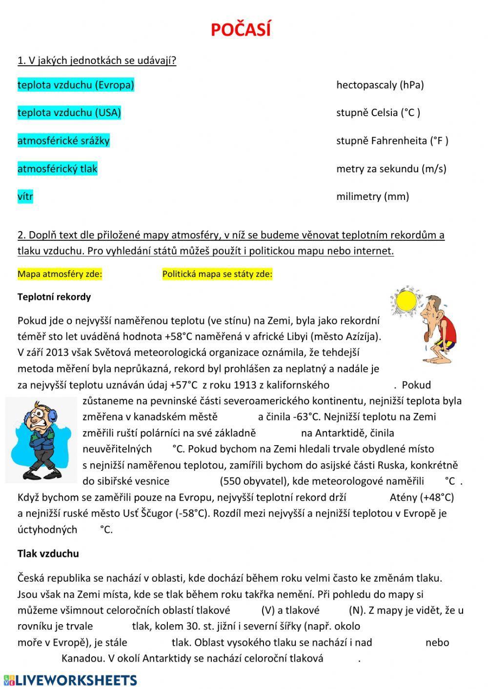 Počasí, meteorologické jevy, teplotní rekordy