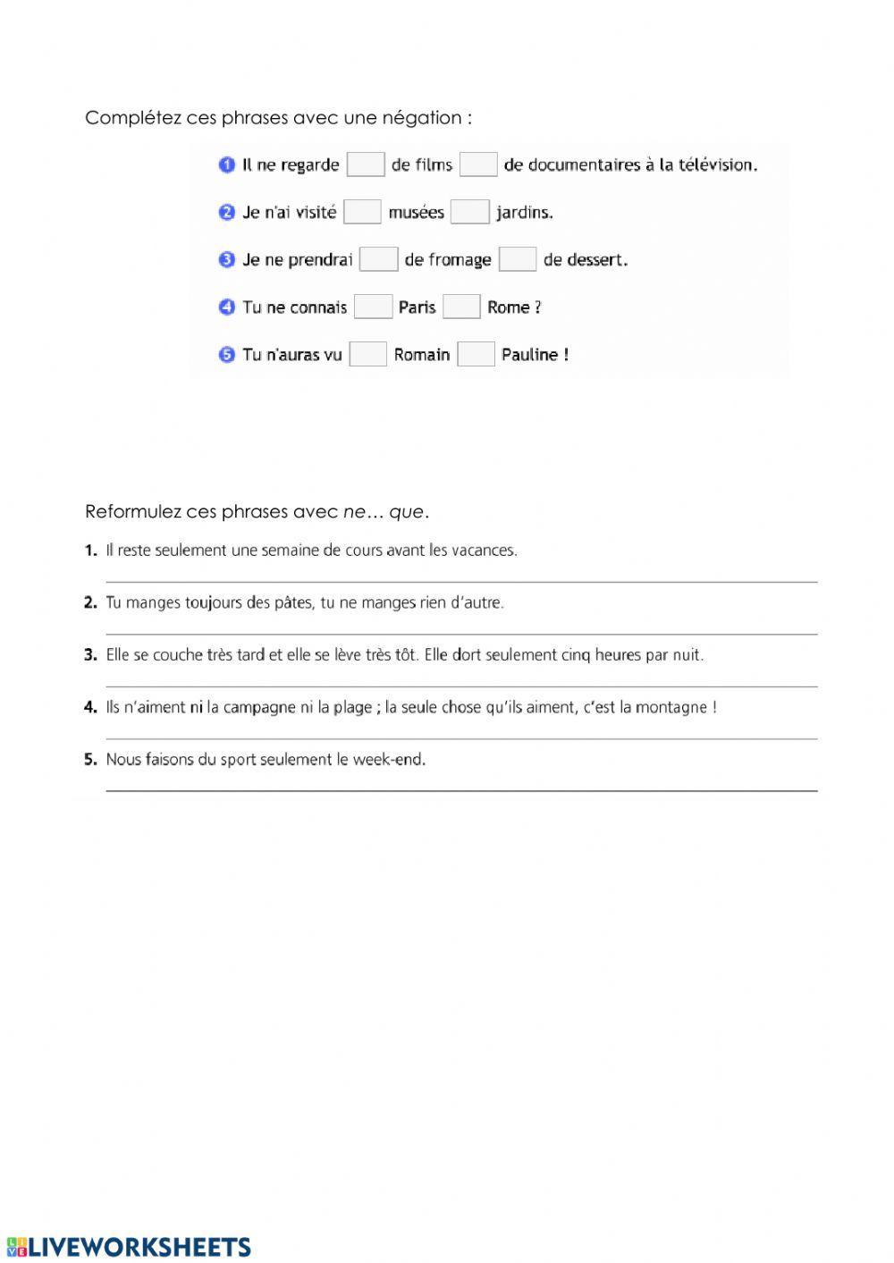 Ne ... pas (de) ... ni (de) - Ne ... ni ... ni. et la restriction