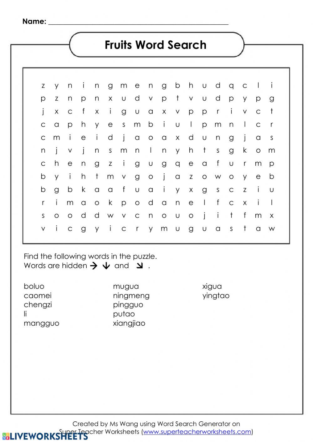 Fruits word search