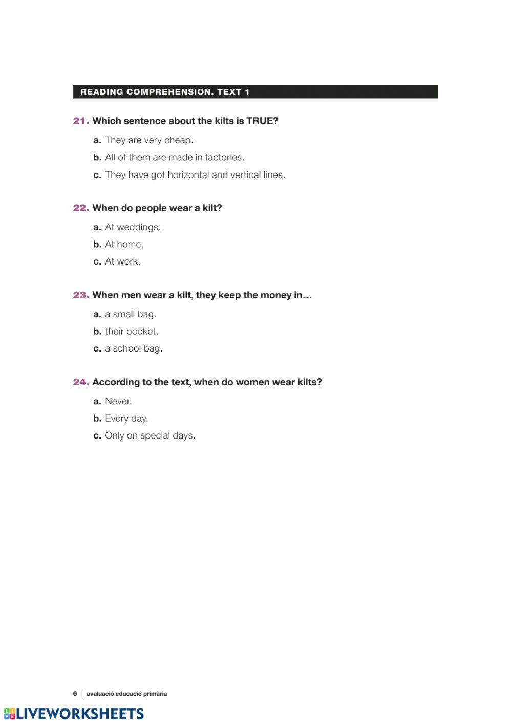 Reading comprhension 1