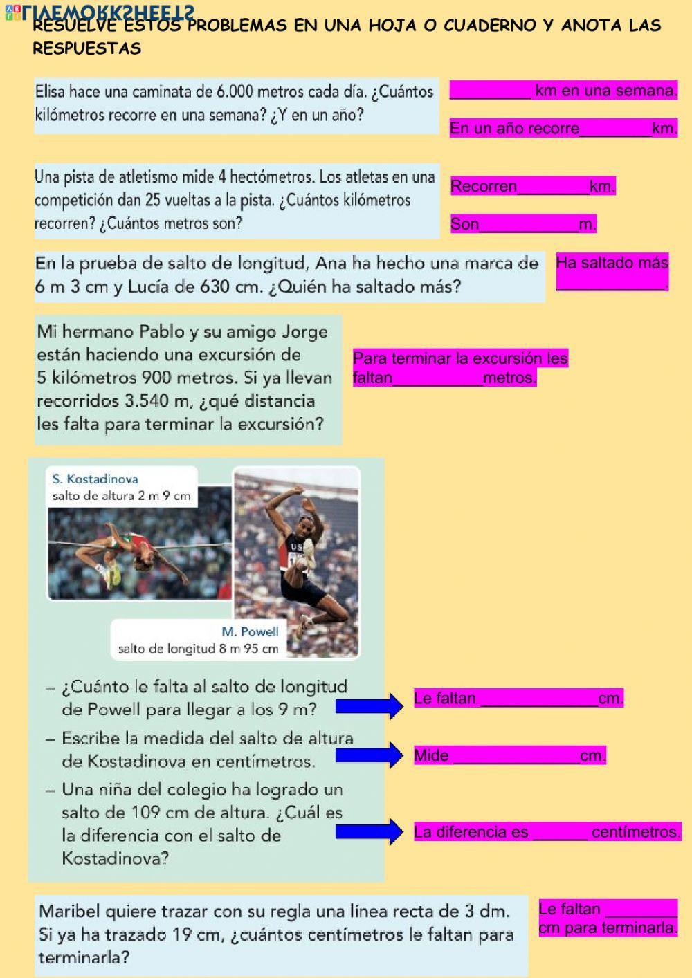 Problemas unidades le longitud sin decimales