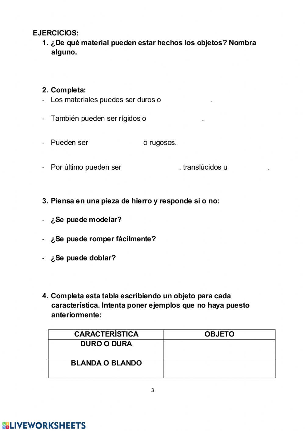Características de los materiales