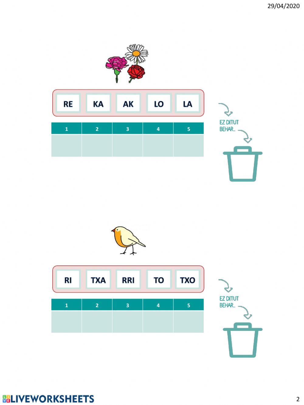 SILABAK ORDENATU (udaberriko hiztegia)