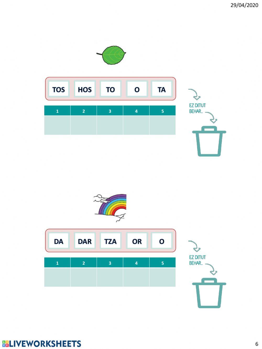 SILABAK ORDENATU (udaberriko hiztegia)
