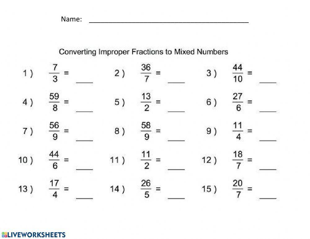 Changing improper fractions to mixed numbers