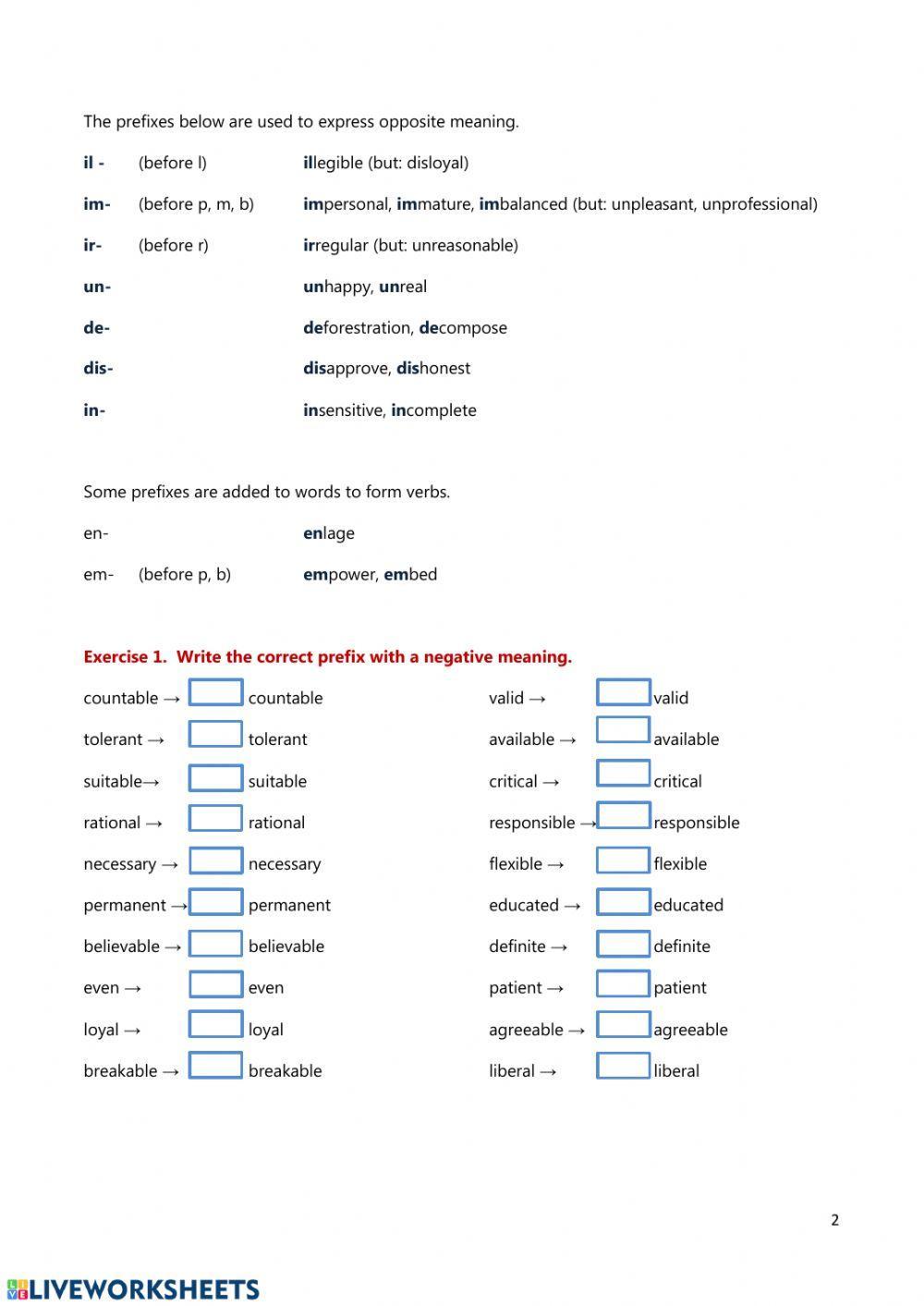 Word formation - prefixes 1 Word formation - prefixes 1