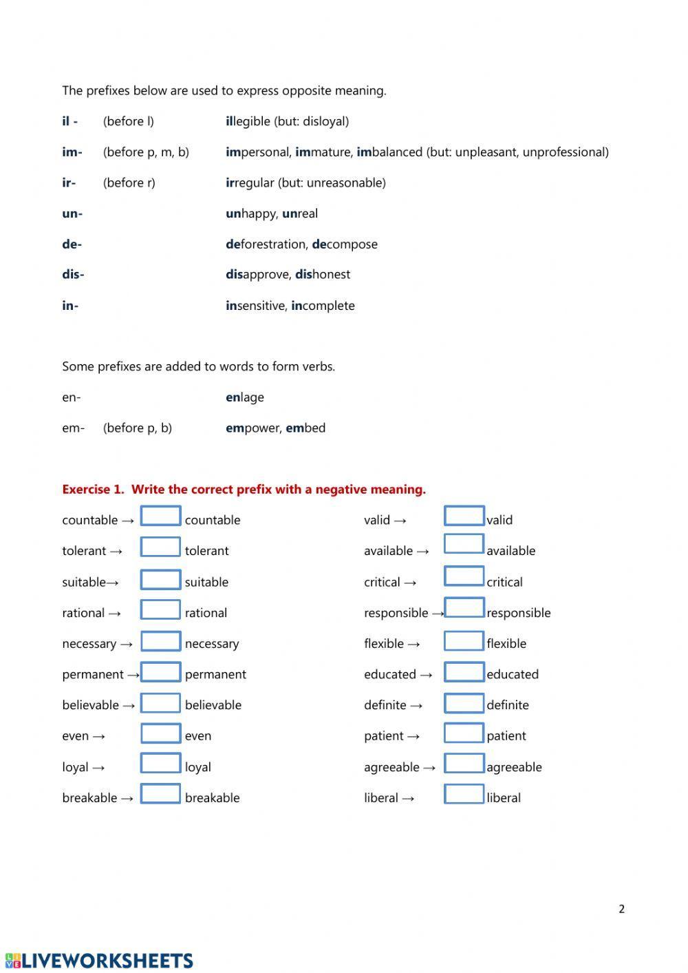 Word formation - prefixes 1