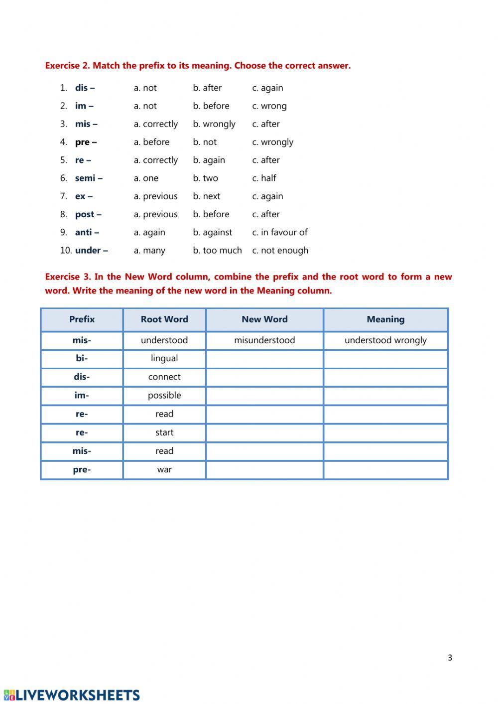 Word formation - prefixes 1