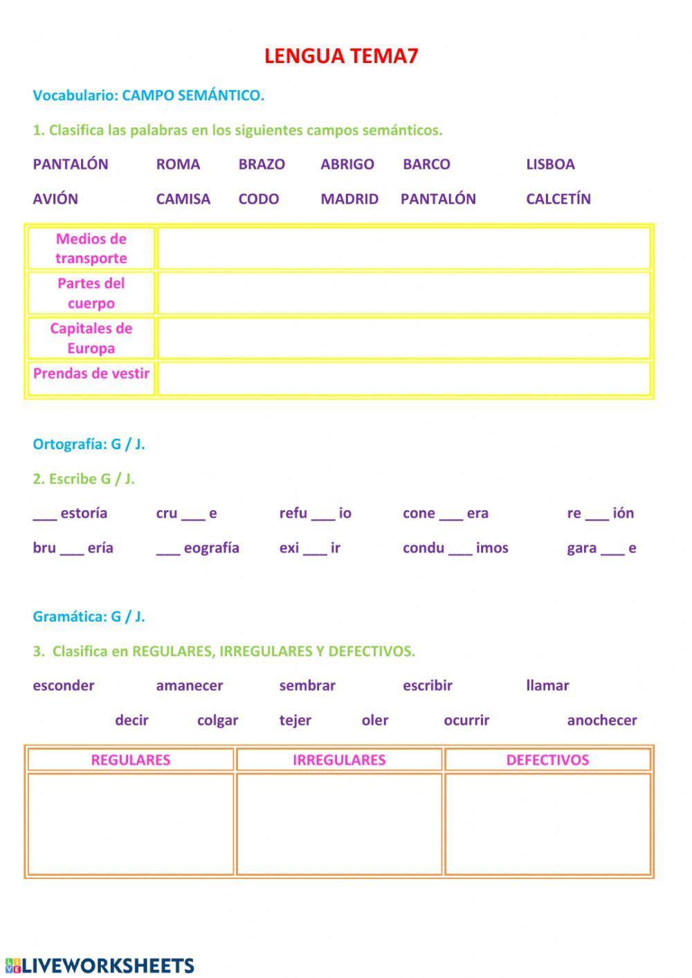 REPASO DE LENGUA 6º (verbos, G y J,  campo semántico)