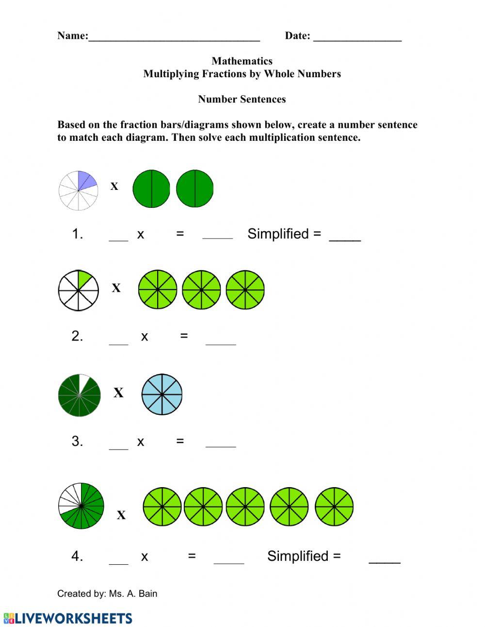 Number Sentences Multiplying Fractions by a Whole Number