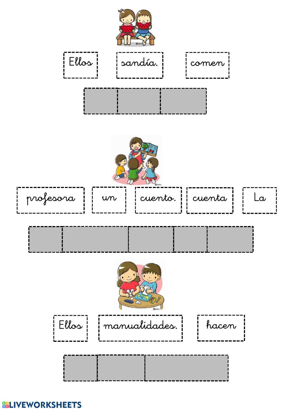 Ordena las palabras para formar oraciones. Adaptado