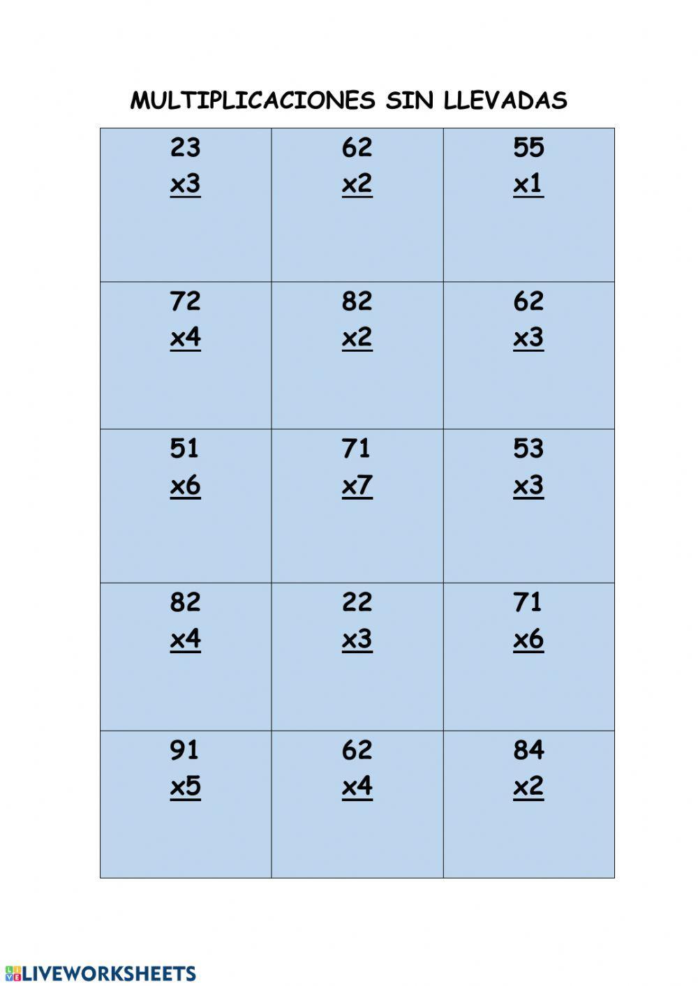 Multiplicaciones sin llevadas