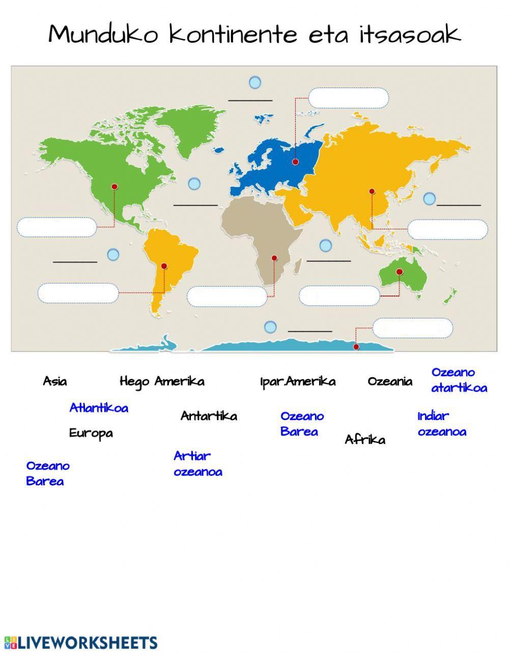 Munduko kontinenteak eta itsasoak