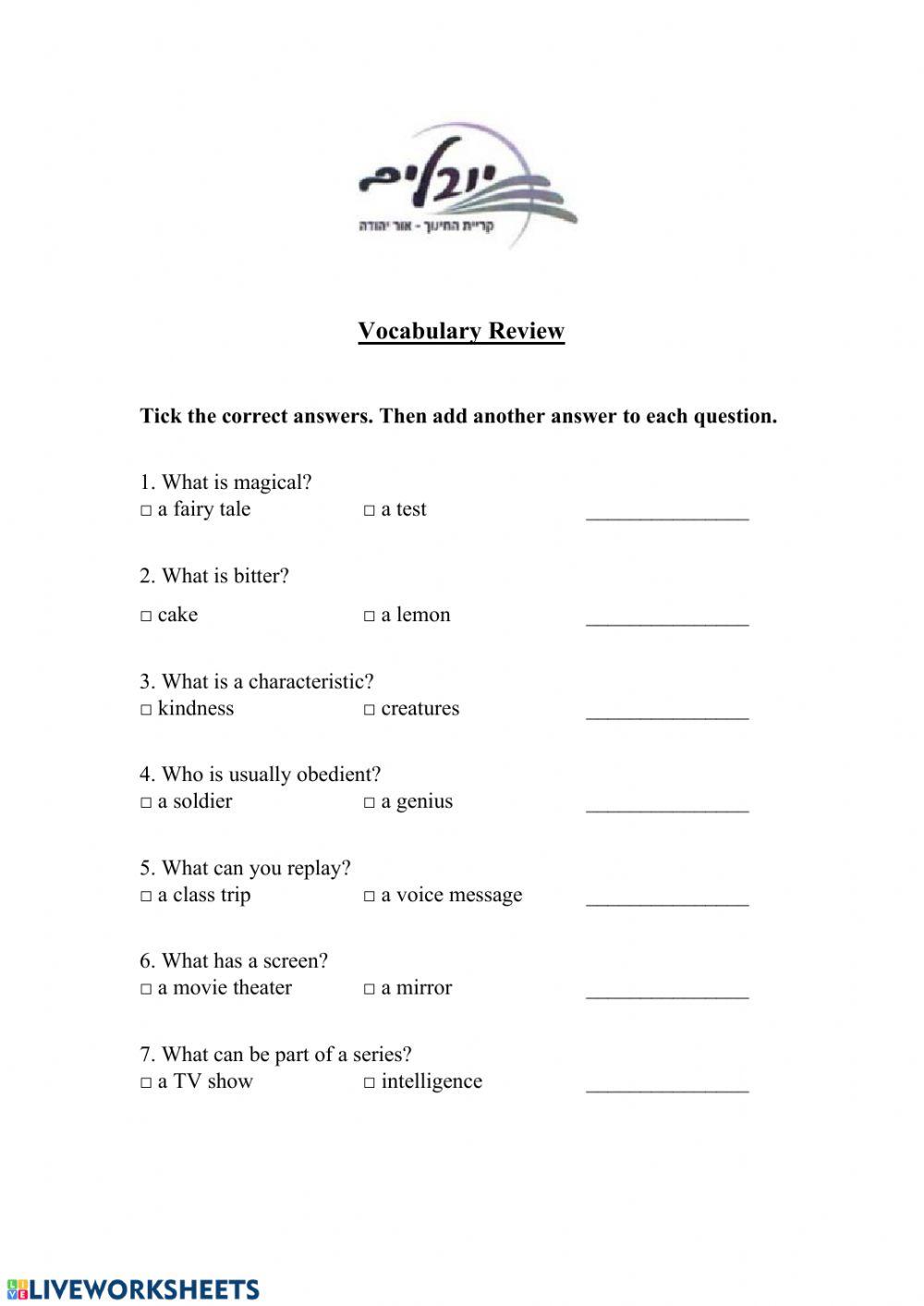 Worksheet from Imagine Workbook p 122 First Part