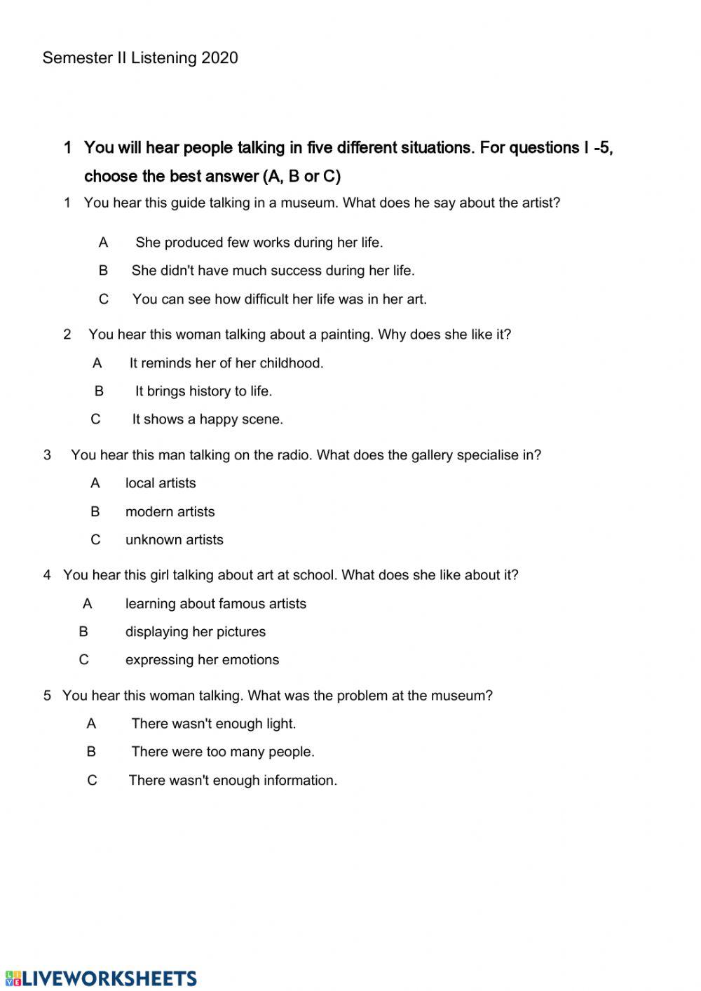 Semester 2 Listening