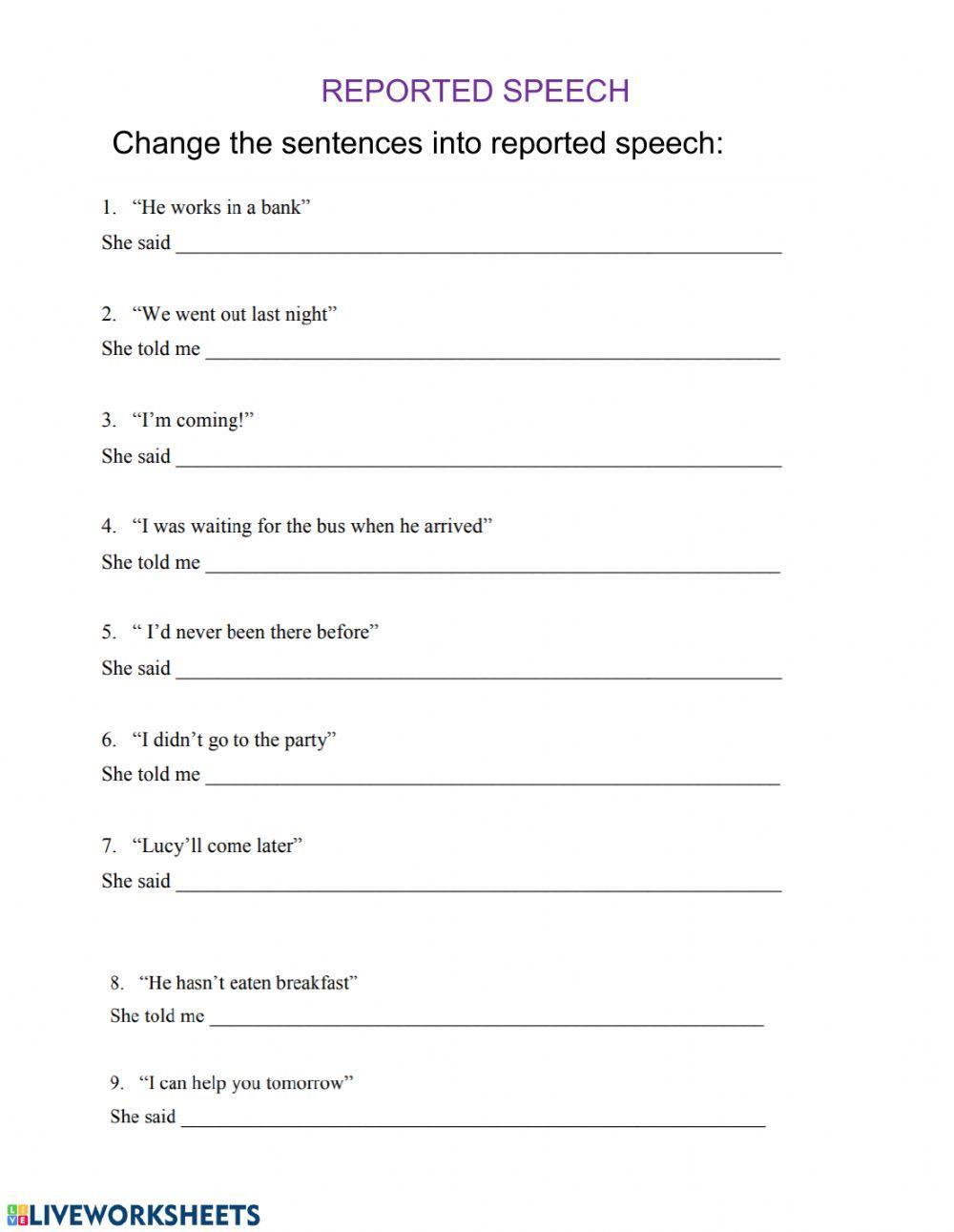Reported speech worksheet for 8 | Live Worksheets