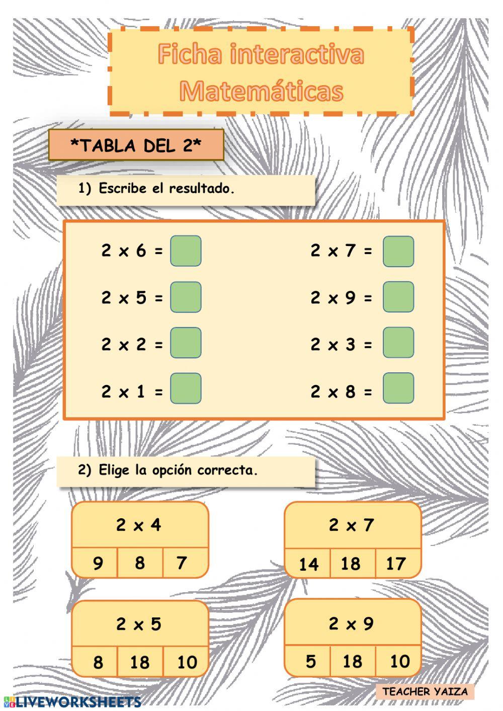 Tablas del 2 y del 5 Tablas del 2 y del 5