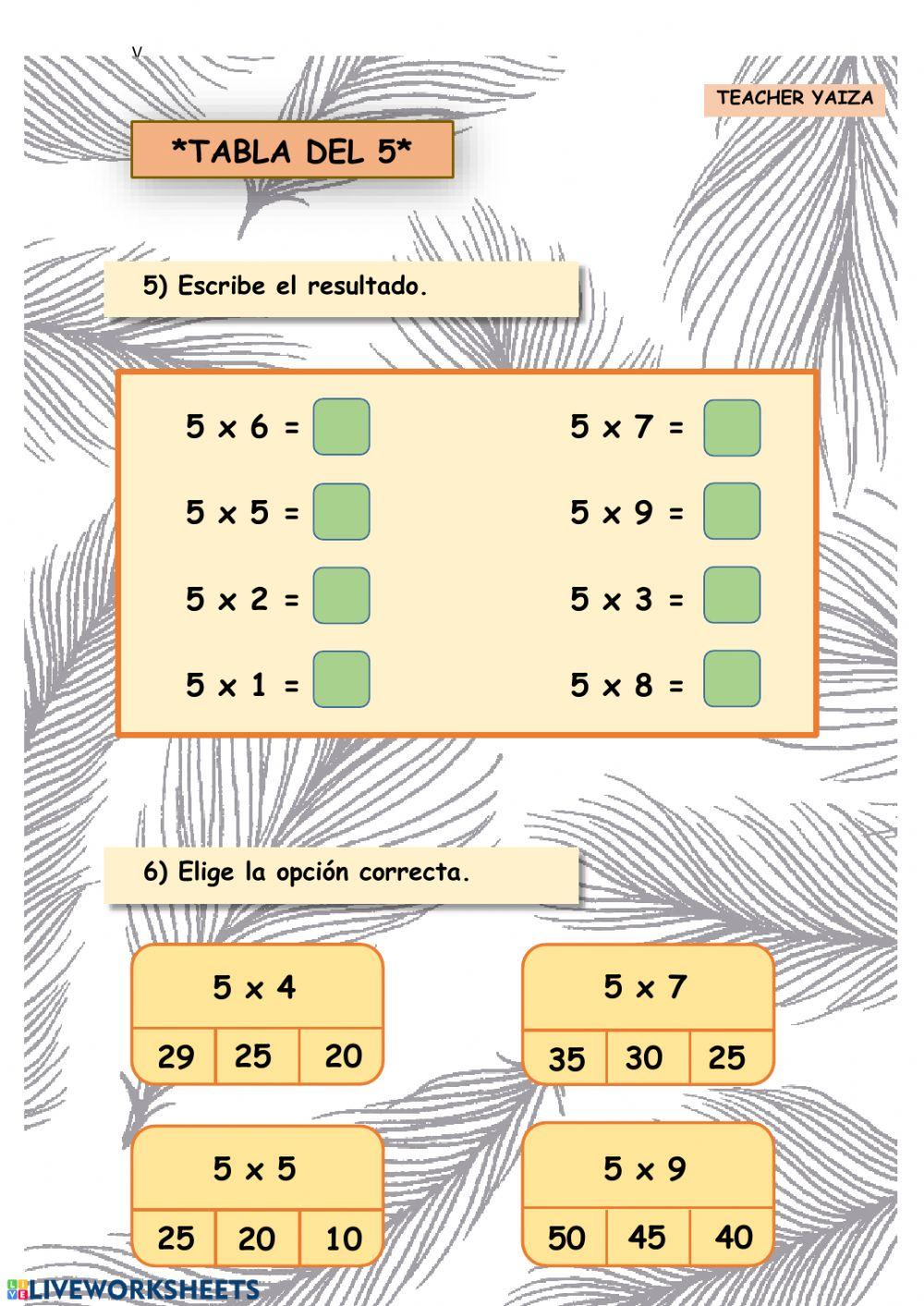 Tablas del 2 y del 5