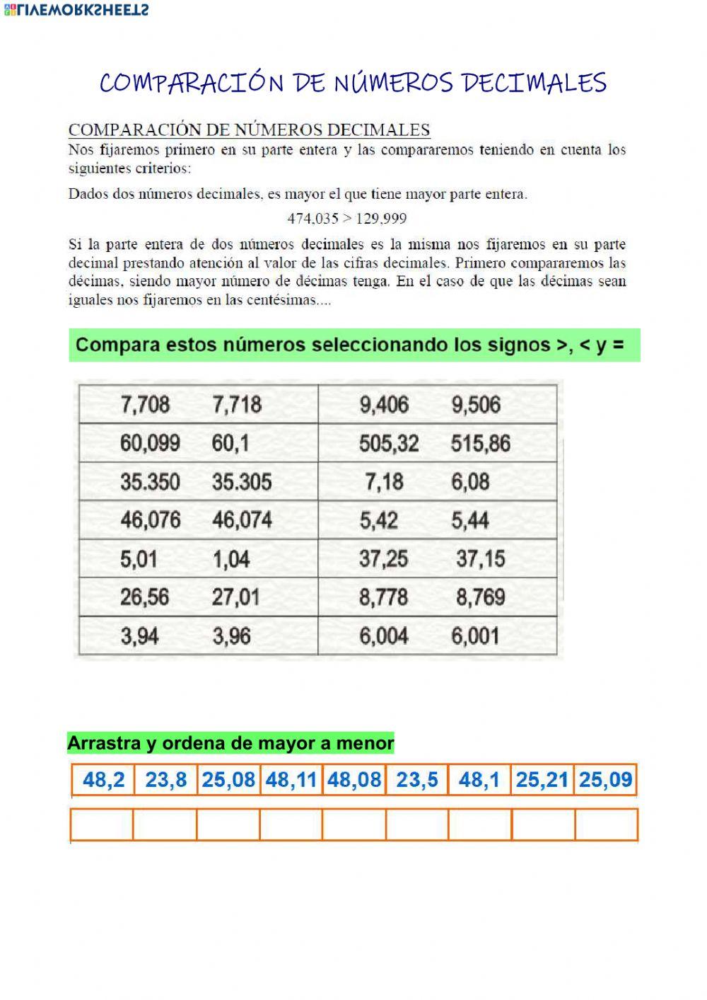 Ordenación decimales urprim