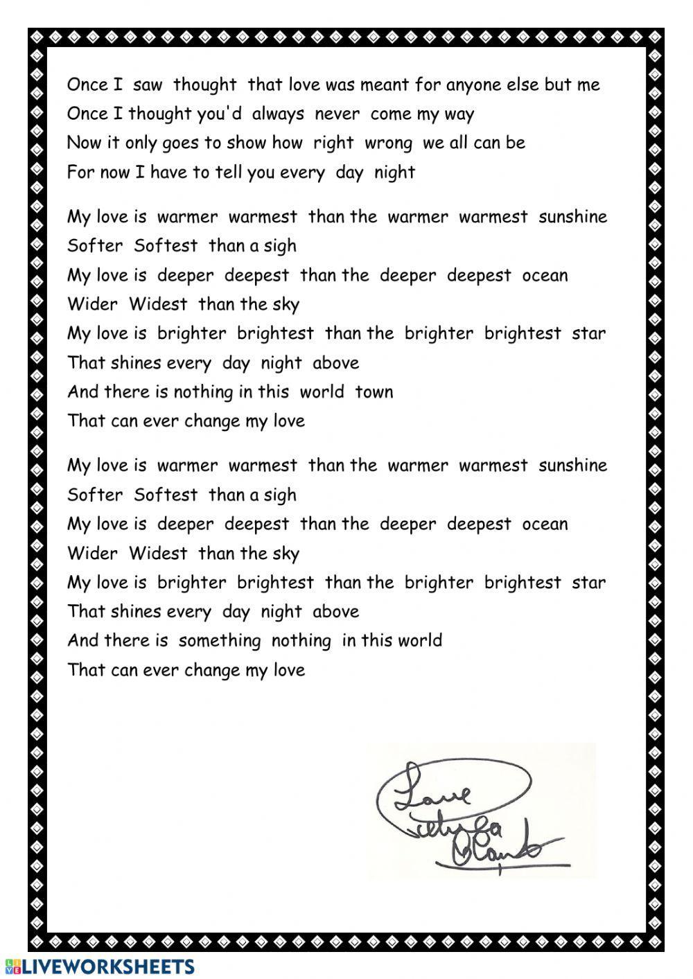 My love - Song comparatives superlatives