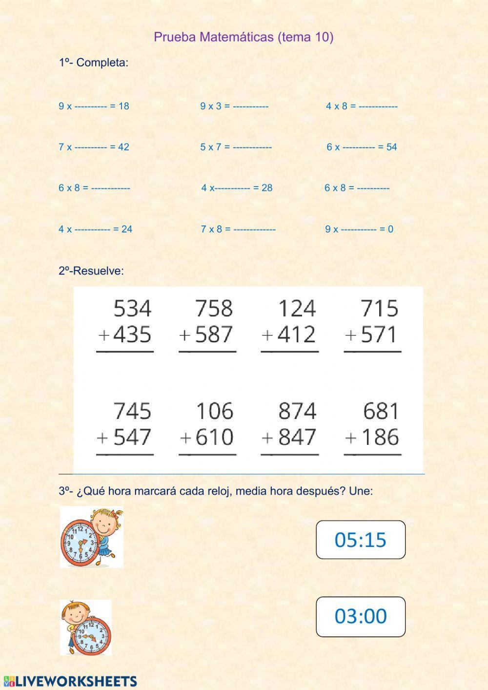 Prueba de matemáticas (Tema 10)