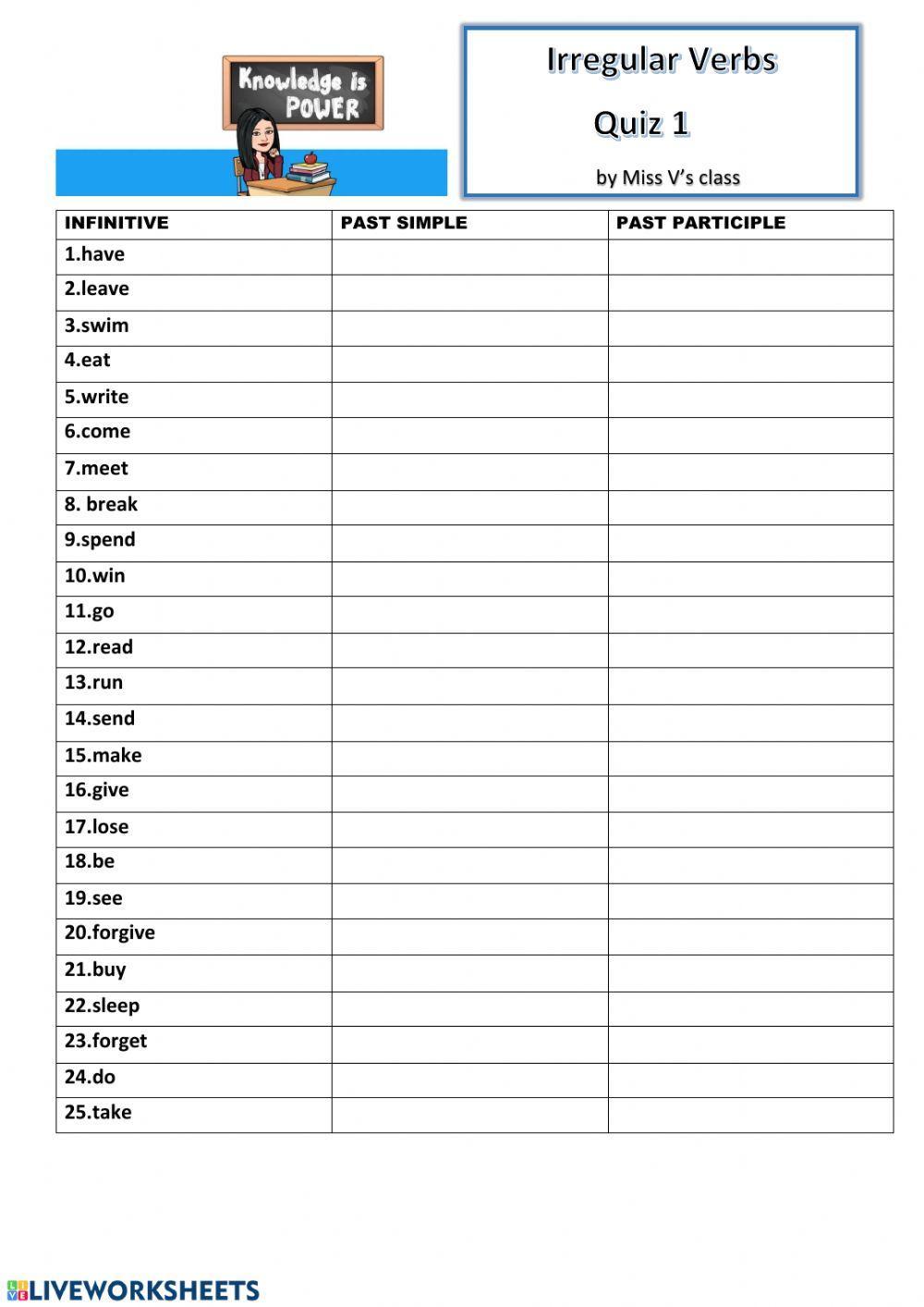 Irregular Verbs - Quiz 1