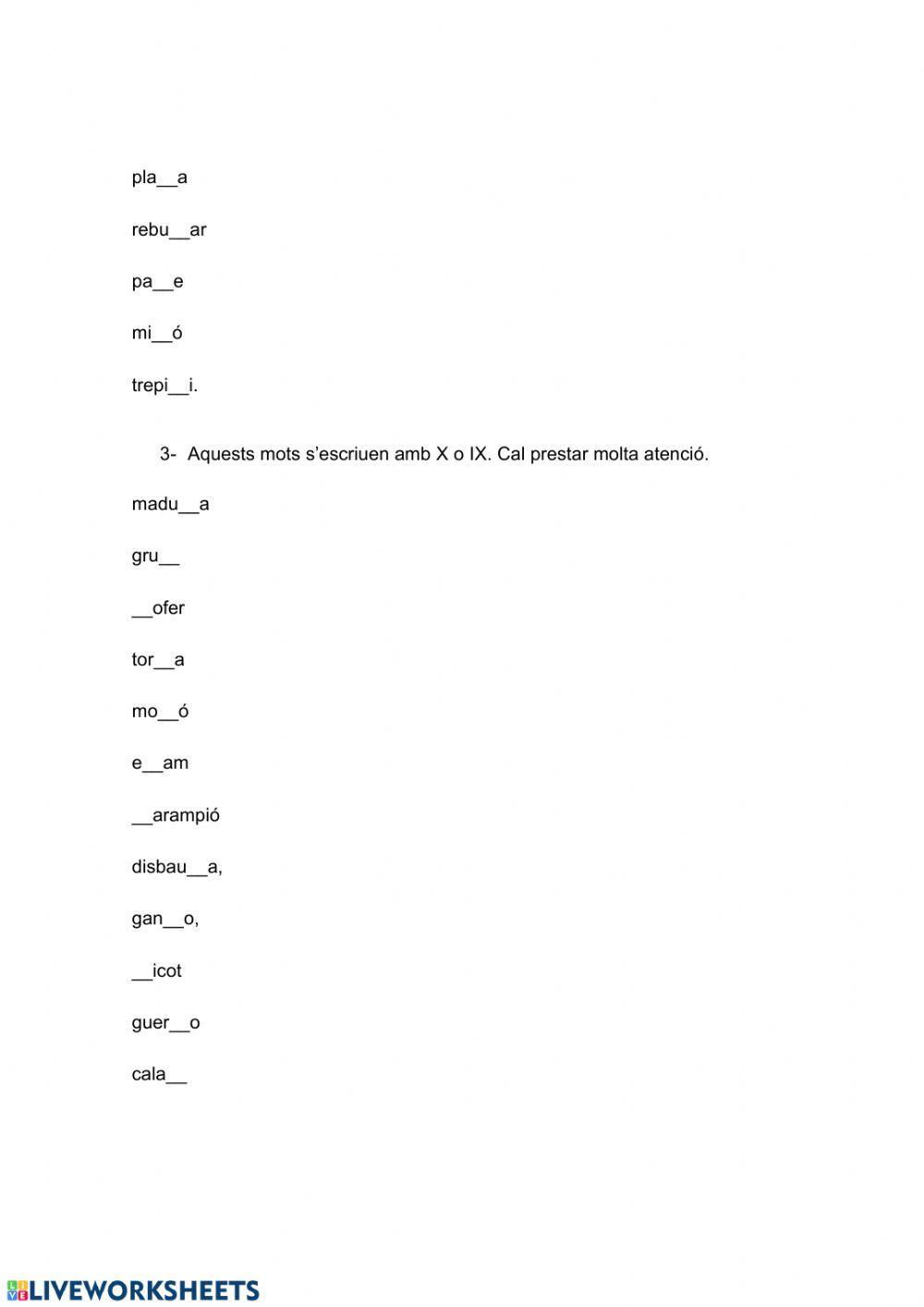 Les grafies X, IX, TX I IG