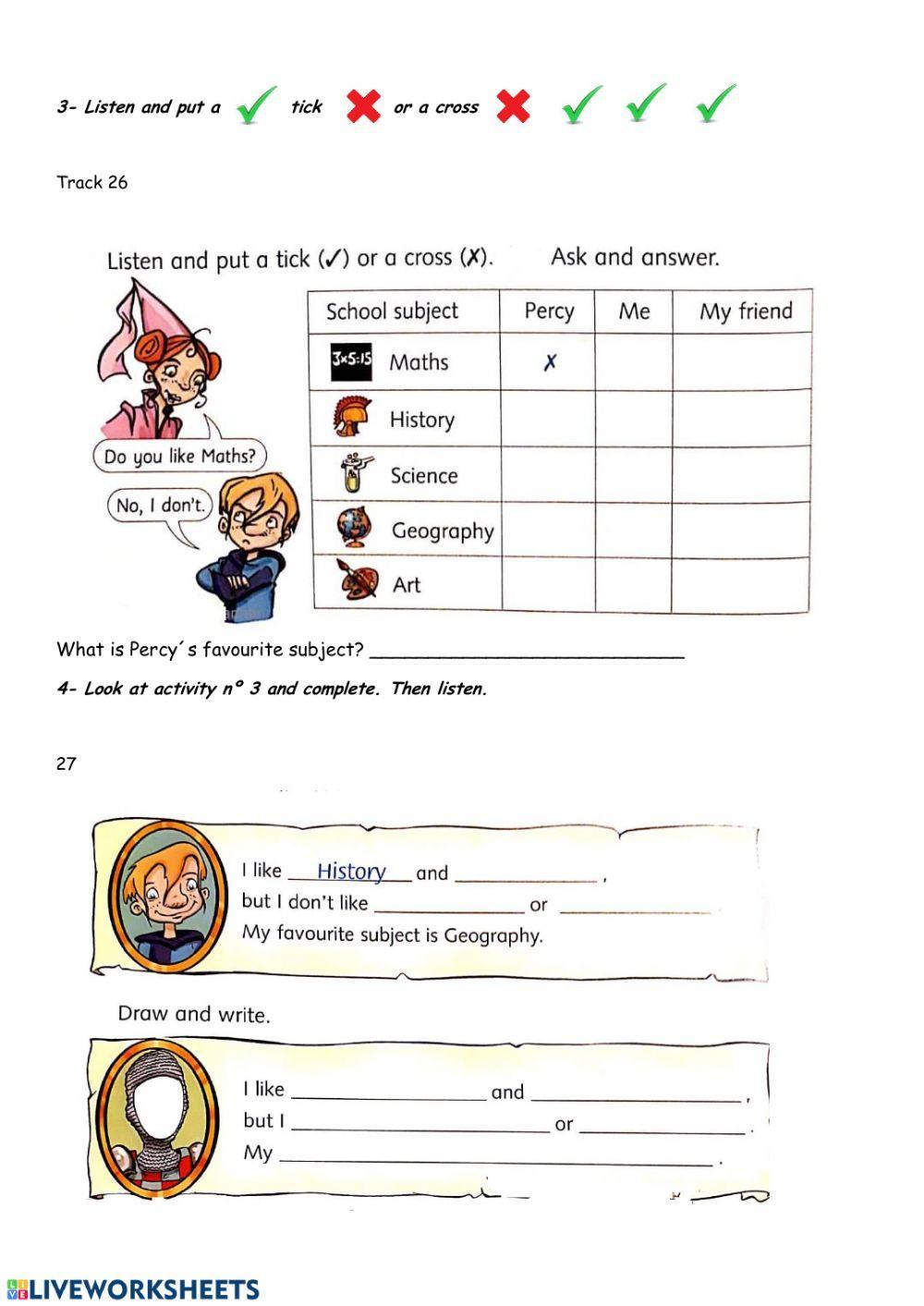 Subjects and days of the week