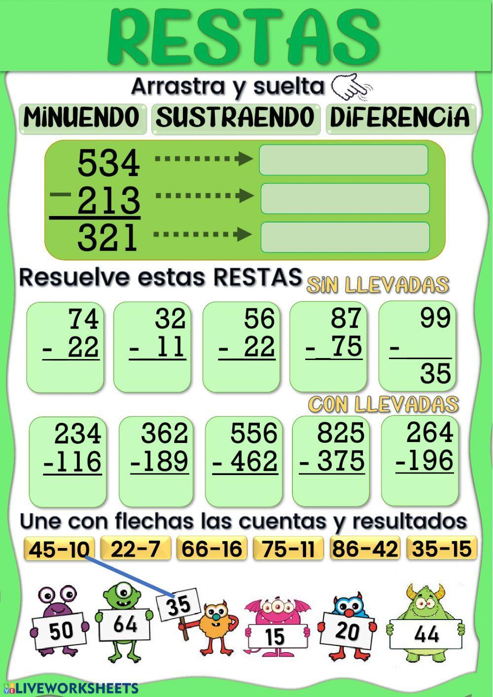 Restas con y sin llevadas.