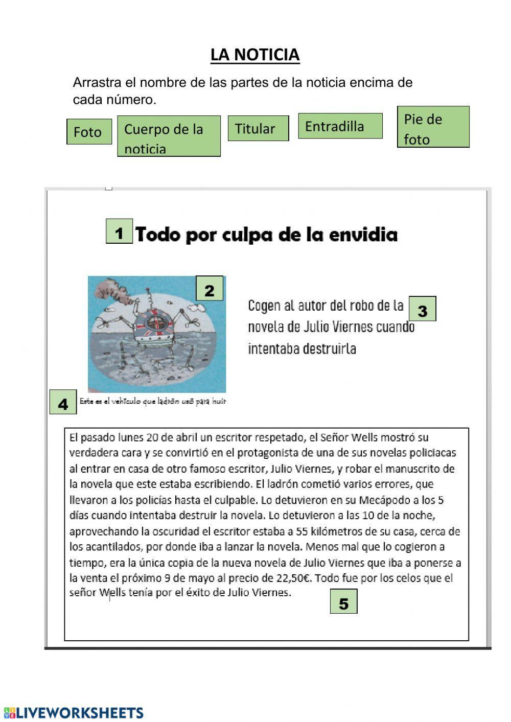 Partes de la noticia worksheet Live Worksheets Partes de la noticia worksheet Live Worksheets