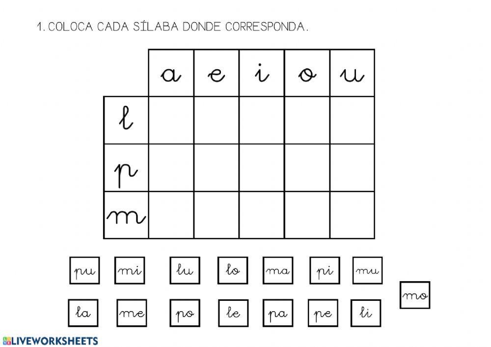 Tabla doble entrada sílabas (p,m,l)