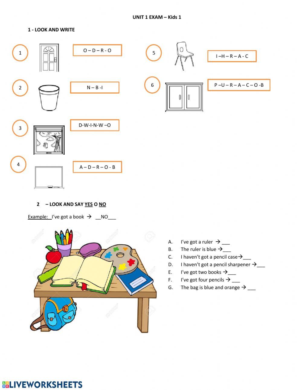 Exam UNIT 1 - kids 1