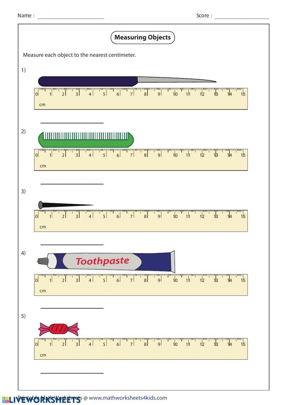 Measuring to the nearest cm online exercise for Live Worksheets