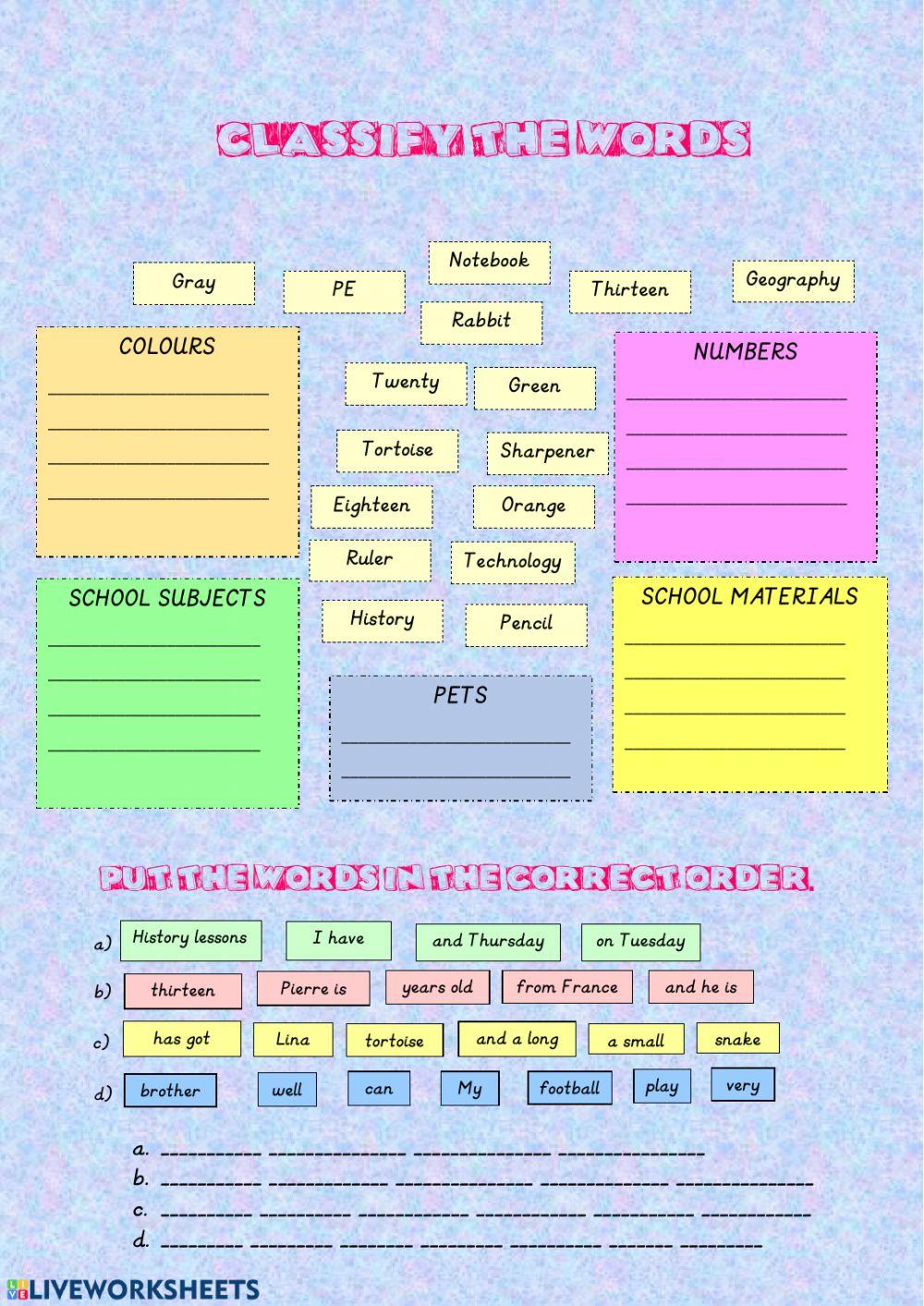 School materials and subjects
