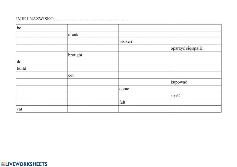 Brainy 6 irregular verbs