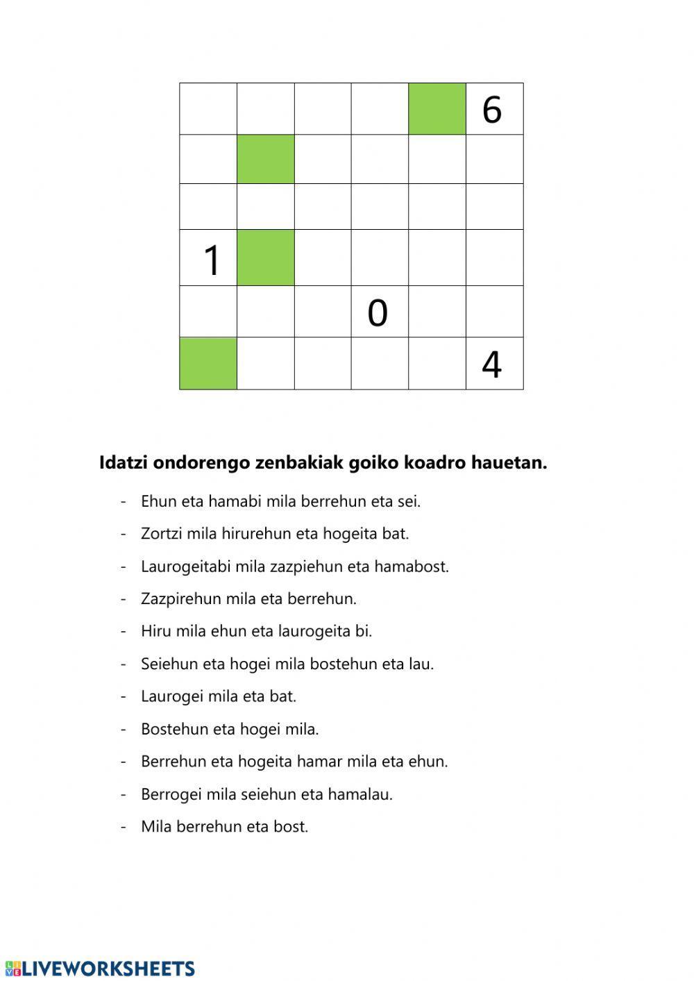 Zenbakien gurutzegrama 1