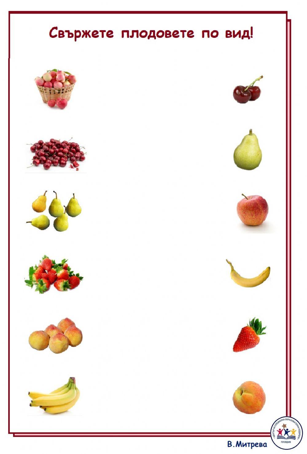 Свържете плодовете по вид!