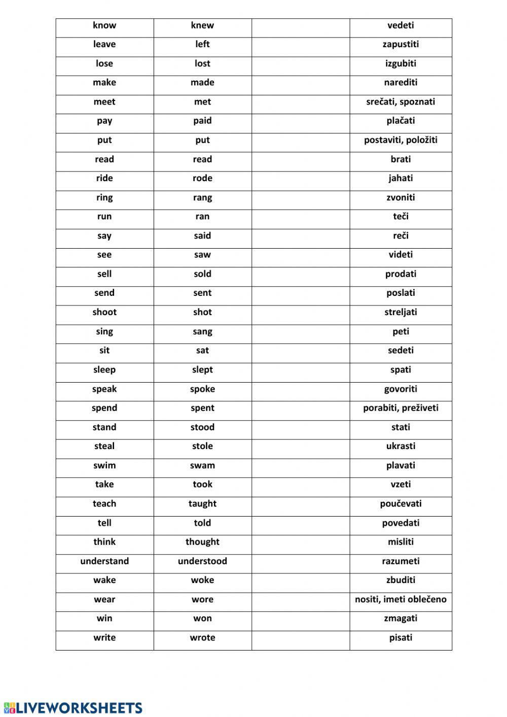 3rd form - irregular verbs