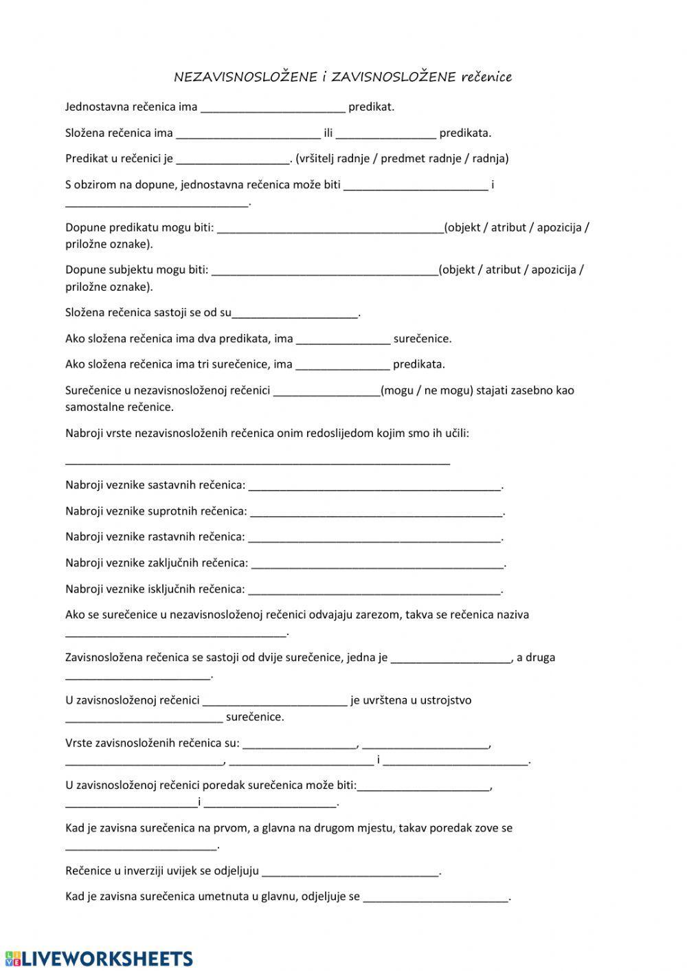Nezavisnosložene rečenice - ponavljanje, zavisnosložene - uvod