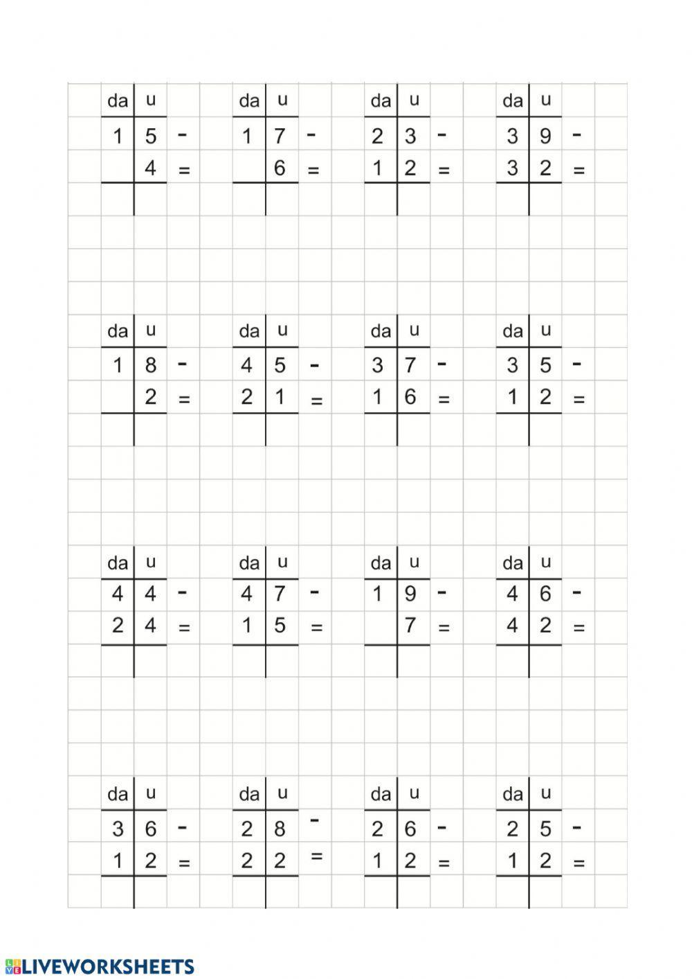 Sottrazioni in colonna